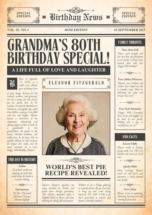 Personalised Vintage Newspaper Poster – Custom Birthday Gift