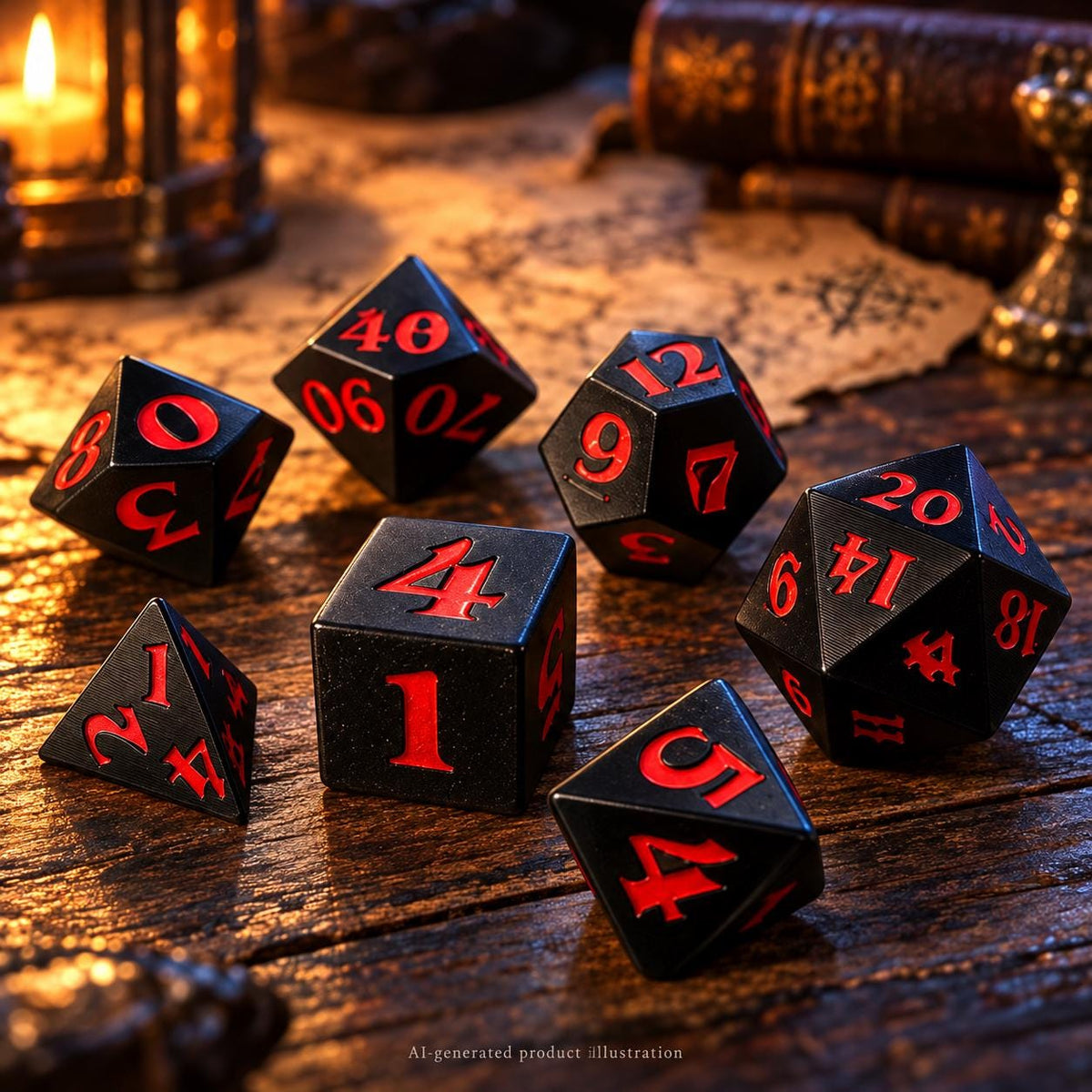 Black & Red DnD Dice Set, 7 Piece RPG Polyhedral Dice Set, D20 D12 D10 D8 D6 D4, Dungeons and Dragons Dice, Gamer Gift
