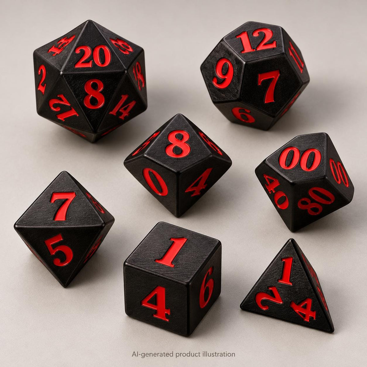 Black & Red DnD Dice Set, 7 Piece RPG Polyhedral Dice Set, D20 D12 D10 D8 D6 D4, Dungeons and Dragons Dice, Gamer Gift